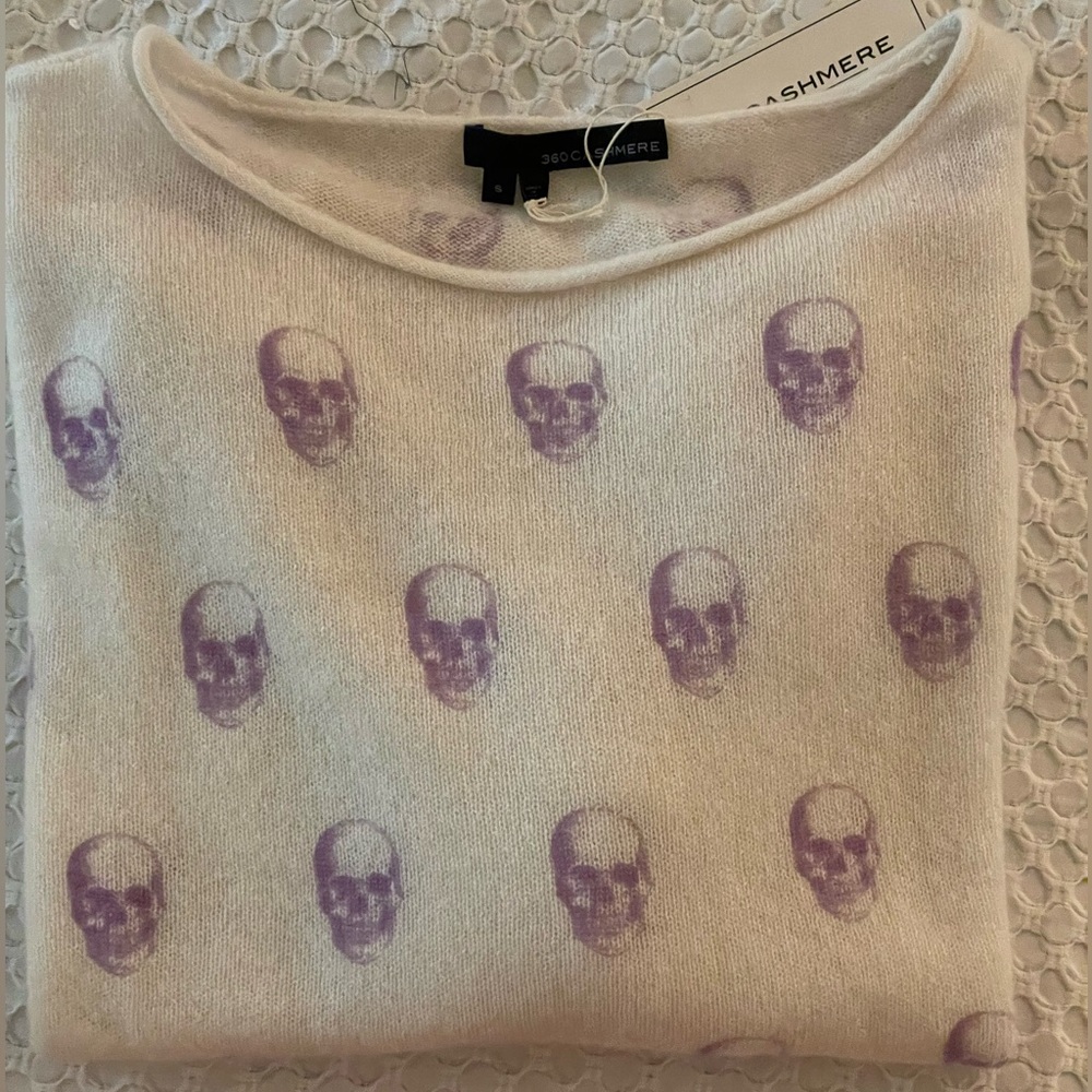 BNWT Skull Cashmere 360 Cashmere Genna Skull Print Cashmere Sweater Size Small